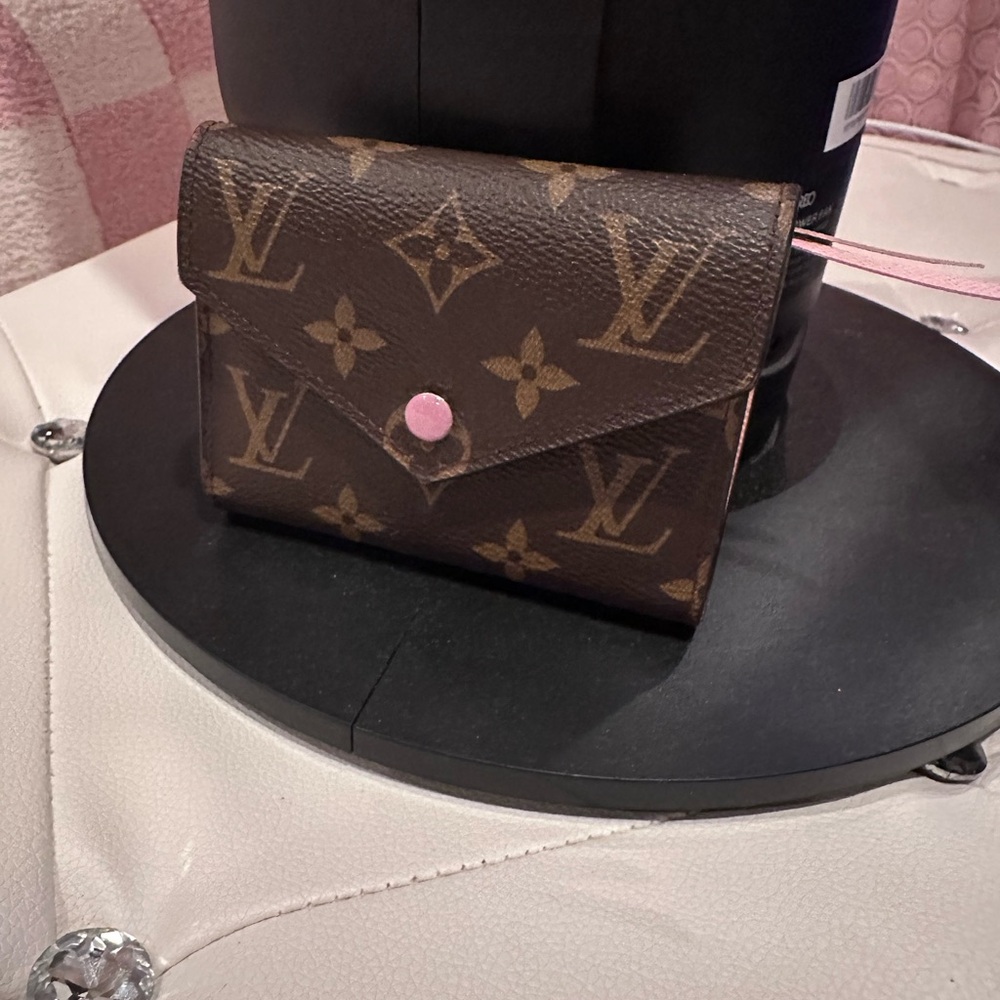 Louis Vuitton Brown Monogram Wallet with Pink Button